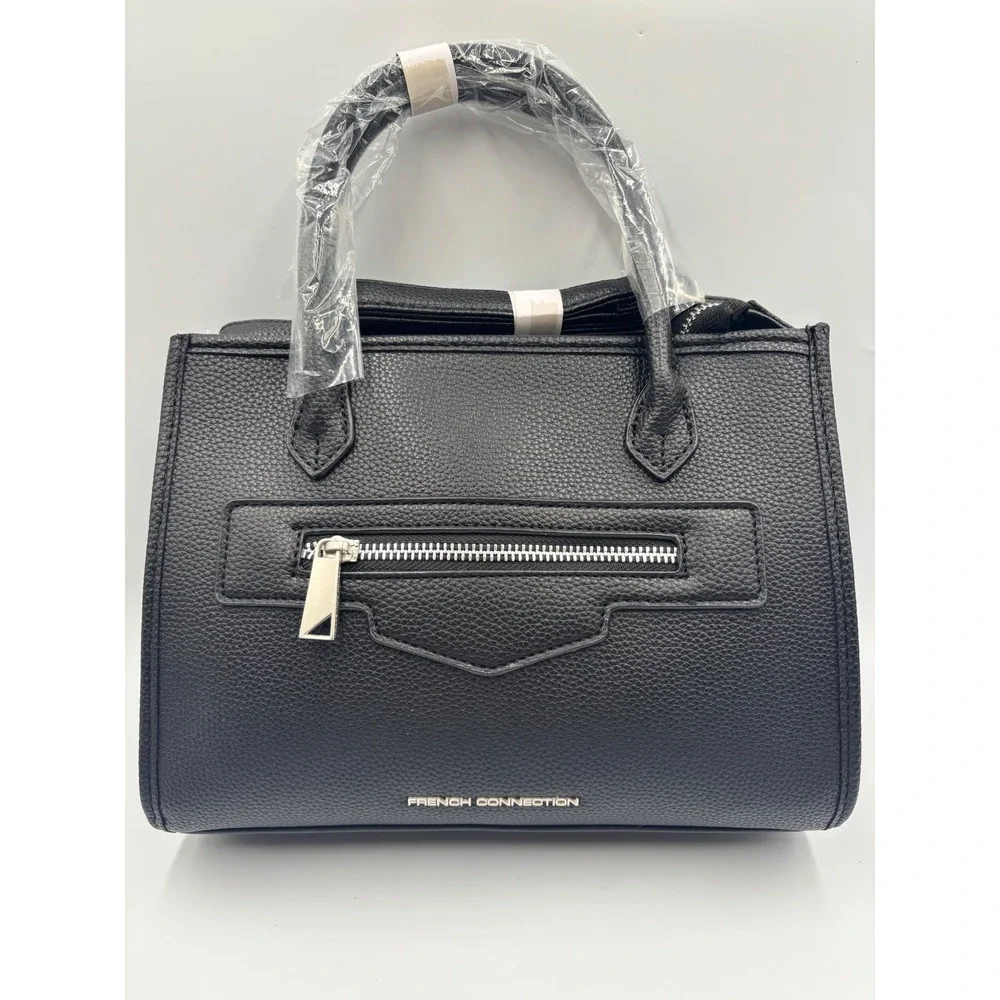 French Connection Fritz Square Satchel Black Pebbled Vegan Leather FCH24463-BLAK